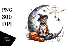 Halloween Tiger on Moon, High-Res PNG Product Image 1