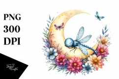 Vibrant Baby Dragonfly on Moon Clipart Product Image 4