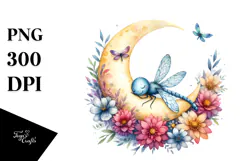 Vibrant Baby Dragonfly on Moon Clipart Product Image 1