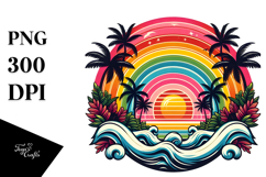 Retro Tropical Rainbow Sunset Clipart Product Image 1