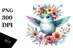 Cute Hummingbird with Flower Crown PNG Product Image 3