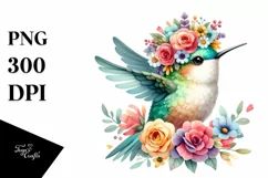 Cute Hummingbird with Flower Crown PNG Product Image 3