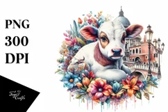 Baby Cow in Italian Piazza PNG Product Image 3
