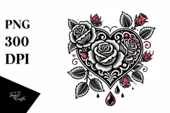 Tattoo Style Heart Roses PNG Product Image 1