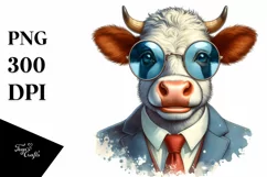 Funny Cute Cow Smiling Suit Retro | Sublimation Clipart Product Image 3
