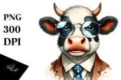 Funny Cute Cow Smiling Suit Retro | Sublimation Clipart Product Image 3