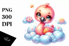Baby Flamingo Smiling Cloud | Sublimation | Clipart. Product Image 3