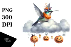 Halloween Hummingbird Cloud Design, Transparent PNG Product Image 1