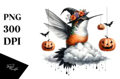 Hummingbird Halloween Cloud Design, Transparent PNG Product Image 1
