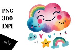 Simple Colorful Smiling Whimsical Cloud PNG Product Image 1