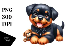 Happy Rottweiler Portrait, Cartoon PNG Product Image 1