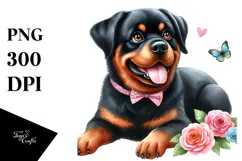 Watercolor Cute Rottweiler PNG Product Image 1