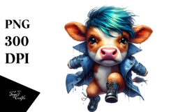 Cute Baby Cow Jumping with Cool Haircut PNG Product Image 1