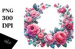 Vibrant Pink Roses Frame | Watercolor Clipart Product Image 1