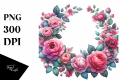 Vibrant Pink Roses Frame | Watercolor Clipart Product Image 3