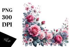 Vibrant Pink Roses Frame | Watercolor Clipart Product Image 1