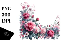 Vibrant Pink Roses Frame | Watercolor Clipart Product Image 1