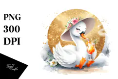 Happy Swan in Beachwear with Cocktail, White Background Product Image 1