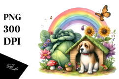 Colorful Dog House with Rainbow | Watercolor Clipart Product Image 1