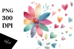 Simple Flower with Heart Petals, Pastel Watercolor Product Image 1