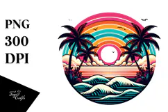 Retro Tropical Rainbow Sunset PNG Product Image 1