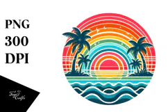 Retro Tropical Rainbow Sunset PNG Product Image 1