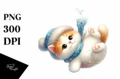 Whimsical Cat with Snowflakes PNG Product Image 1
