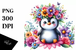 Cartoon Penguin Flower Crown | Clipart Product Image 3