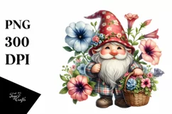 Cute Gnome with Petunia Bouquet | Clipart Product Image 3