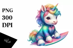 Baby Unicorn in Surfer's Wetsuit PNG Product Image 3