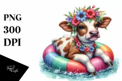 Young Cow with Flowers in Water on Inflatable Ring | Product Image 3