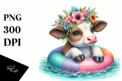Young Cow with Flowers in Water on Inflatable Ring | Product Image 1