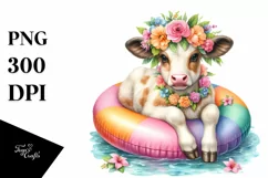Young Cow with Flowers in Water on Inflatable Ring | Product Image 1