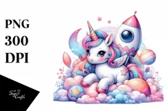 Baby Unicorn with Rocket Ship PNG Product Image 1