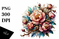 Wooden Stained Peonies Sublimation Clipart Product Image 1