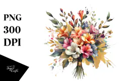 Colorful Bouquet with Freesia | Sublimation | Clipart Product Image 1
