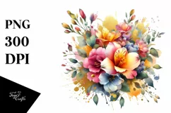 Colorful Bouquet with Freesia | Sublimation | Clipart Product Image 1