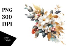 Watercolor Abstract Vibrant Bouquet Gold Foil with Jasmine Product Image 1