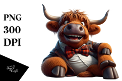 Goofy Highland Cow with Bow Tie, PNG Product Image 1