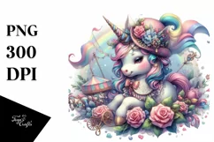 Colorful Pastel Baby Unicorn at Renaissance Fair, Product Image 1