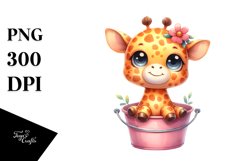 Colorful Baby Giraffe Sitting in a Bucket | Clipart Product Image 1