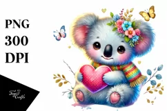 Adorned Baby Koala Winking Holding Heart PNG Product Image 1
