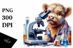 Baby Highland Cow with Microscope, PNG Product Image 3