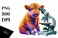Baby Highland Cow with Microscope, PNG Product Image 3