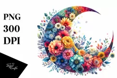 Colorful Half Moon with Flowers PNG Product Image 3
