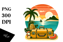Retro Tropical Island Suitcase, Clipart Product Image 1