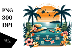 Retro Tropical Island Suitcase, Clipart Product Image 1