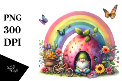 Colorful Gnome House with Rainbow | Watercolor Clipart Product Image 1
