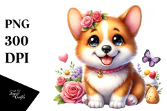 Cartoon Pembroke Welsh Corgi, Watercolor Art Product Image 1