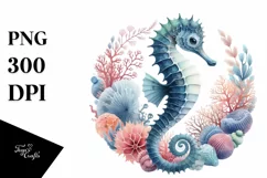 Watercolor Sea Horse Sticker Clipart Product Image 1